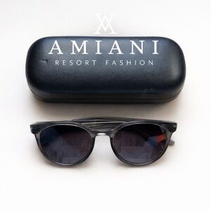 Amiani Clear Gray Round Sunglasses Case Designer Look Modern Lightweight Shades